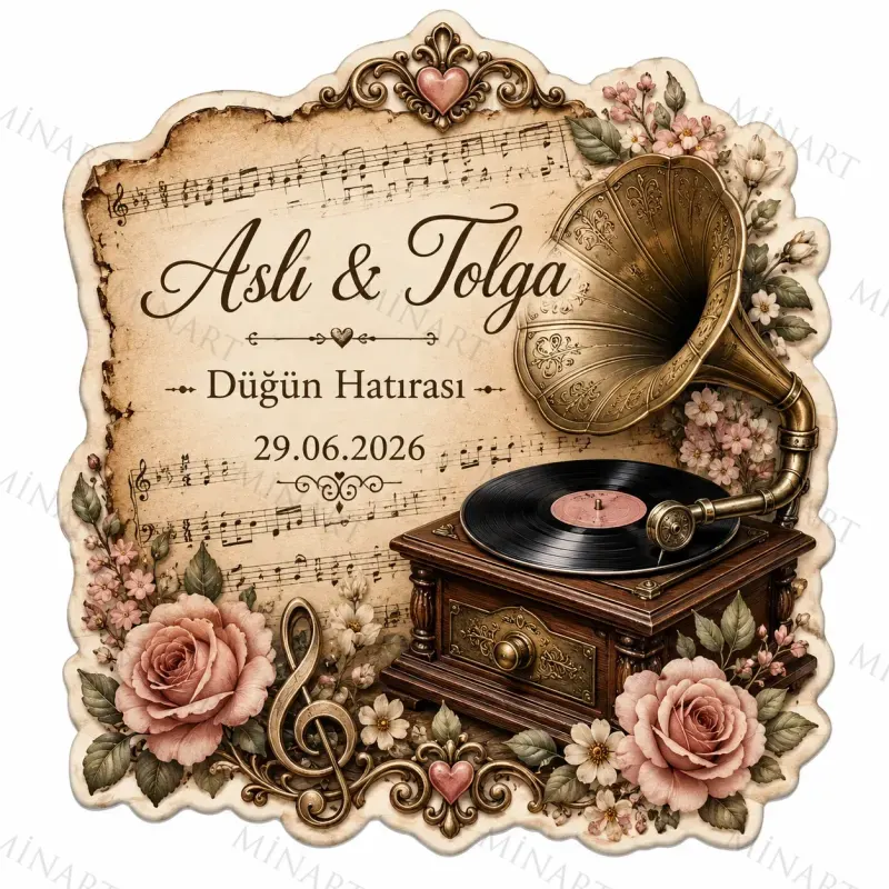 Kişiye Özel Gramofon Magneti, Vintage Müzik Temalı Hatıra Magneti, Özel Kesim Magnet