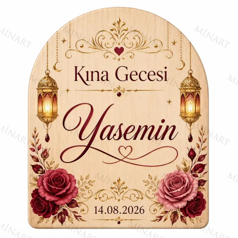 Kişiye Özel Kına Gecesi Magneti, Fener ve Gül Detaylı Hatıra Magneti, Kemerli Magnet