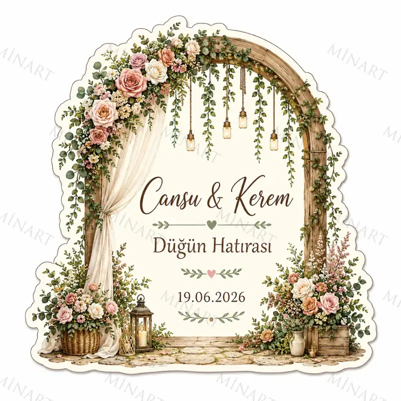 Kişiye Özel Düğün Kemeri Magneti, Çiçekli Nikah Alanı Hatırası, Özel Kesim Magnet