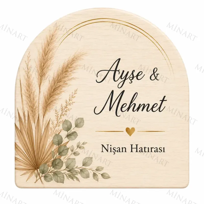 Kişiye Özel Ahşap Söz Nişan Nikah Düğün Kına Magneti, Gold Detaylı Hatıra Magneti, Yuvarlak Ahşap Magnet