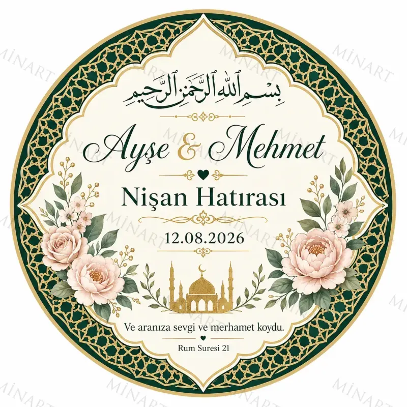 Kişiye Özel İslami Motifli Magnet, Dini Nikah Kına Söz Nişan Düğün Hatırası, Özel Tasarım Magnet