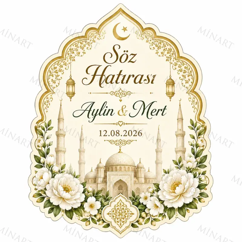 Kişiye Özel İslami Motifli Magnet, Dini Nikah Kına Söz Nişan Düğün Hatırası, Özel Tasarım Magnet