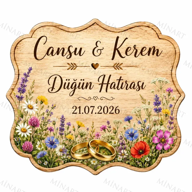 Kişiye Özel Ahşap Söz Nişan Nikah Düğün Kına Magneti, Kırmızı Detaylı Hatıra Magneti, Dikdörtgen Ahşap Magnet