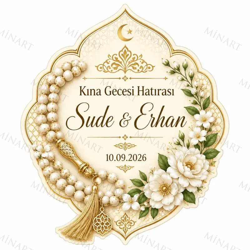 Kişiye Özel İslami Motifli Magnet, Dini Nikah Kına Söz Nişan Düğün Hatırası, Özel Tasarım Magnet