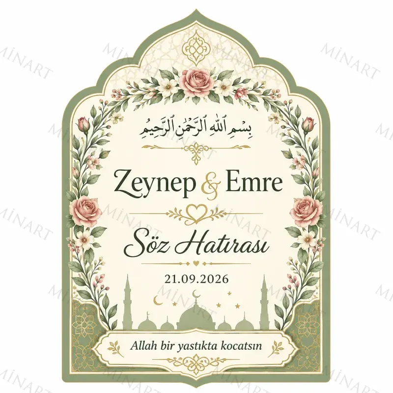Kişiye Özel İslami Motifli Magnet, Dini Nikah Kına Söz Nişan Düğün Hatırası, Özel Tasarım Magnet