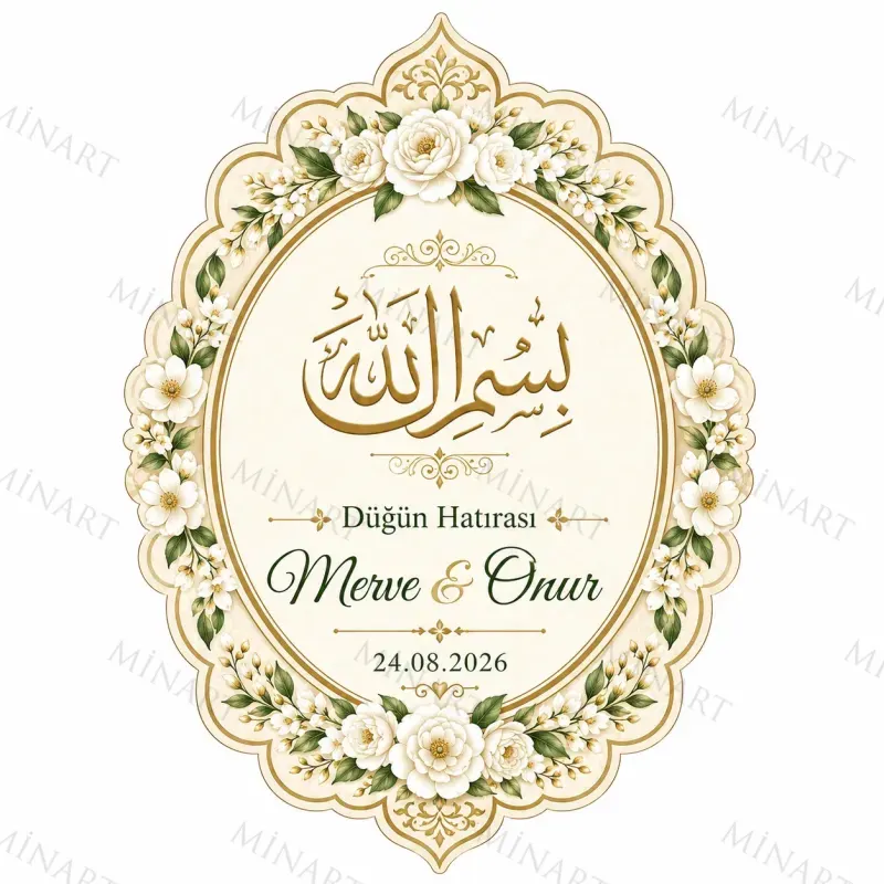 Kişiye Özel İslami Motifli Magnet, Dini Nikah Kına Söz Nişan Düğün Hatırası, Özel Tasarım Magnet