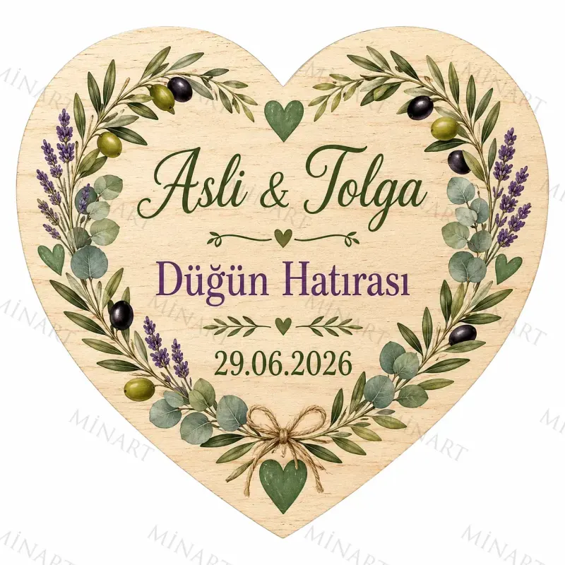 Kişiye Özel Ahşap Söz Nişan Nikah Düğün Kına Magneti, Gold Detaylı Hatıra Magneti, Kalp Ahşap Magnet