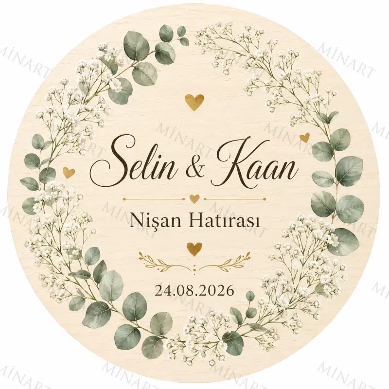 Kişiye Özel Söz Nişan Nikah Düğün Kına Magneti, Gold Detaylı Hatıra Magneti, Yuvarlak Magnet