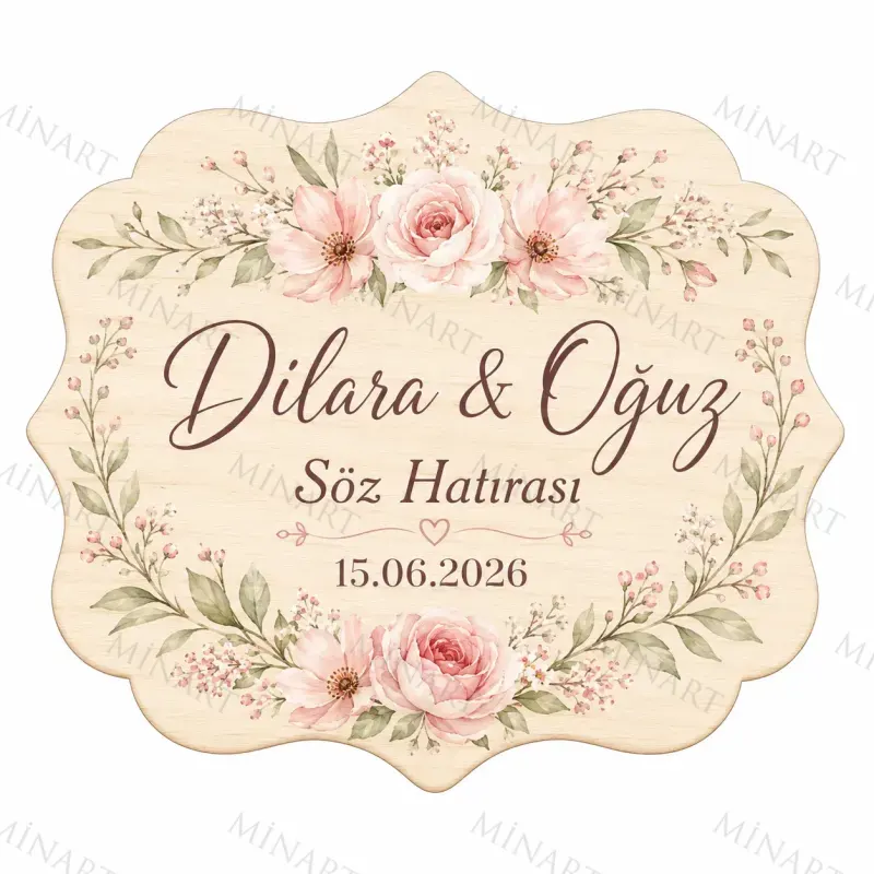 Kişiye Özel Söz Nişan Nikah Düğün Kına Magneti, Kırmızı Detaylı Hatıra Magneti, Dikdörtgen Magnet