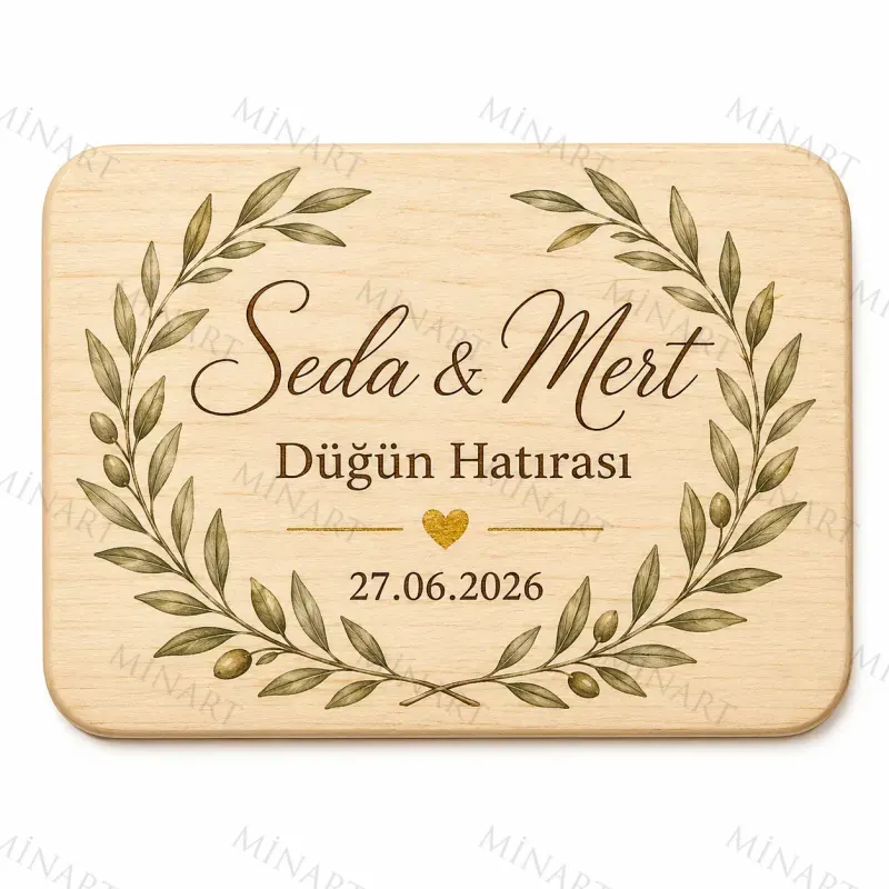 Kişiye Özel Ahşap Söz Nişan Nikah Düğün Kına Magneti, Gold Detaylı Hatıra Magneti, Dikdörtgen Ahşap Magnet
