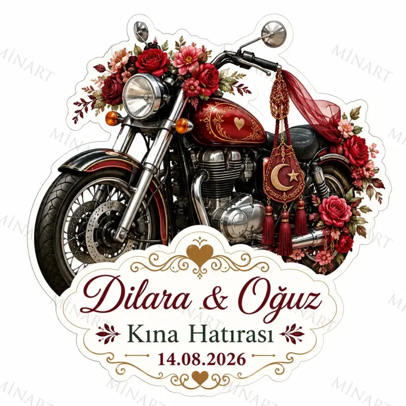 Kişiye Özel Motosiklet Magneti, Kırmızı Güllü Kına Hatırası, Özel Kesim Magnet