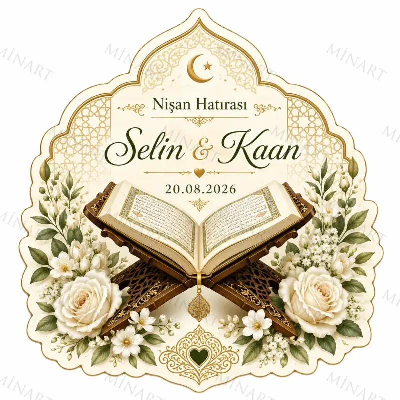 Kişiye Özel İslami Motifli Magnet, Dini Nikah Kına Söz Nişan Düğün Hatırası, Özel Tasarım Magnet