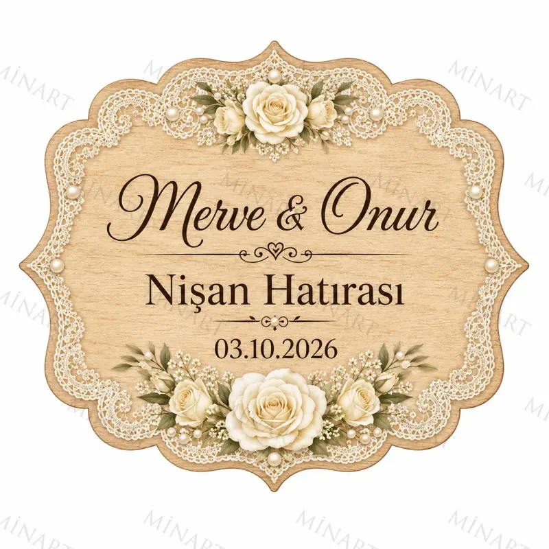 Kişiye Özel Ahşap Söz Nişan Nikah Düğün Kına Magneti, Gold Detaylı Hatıra Magneti, Dikdörtgen Ahşap Magnet