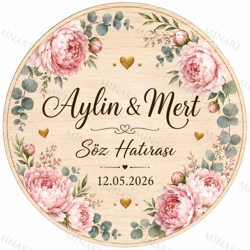 Kişiye Özel Söz Nişan Nikah Düğün Kına Magneti, Kırmızı Detaylı Hatıra Magneti, Yuvarlak Magnet