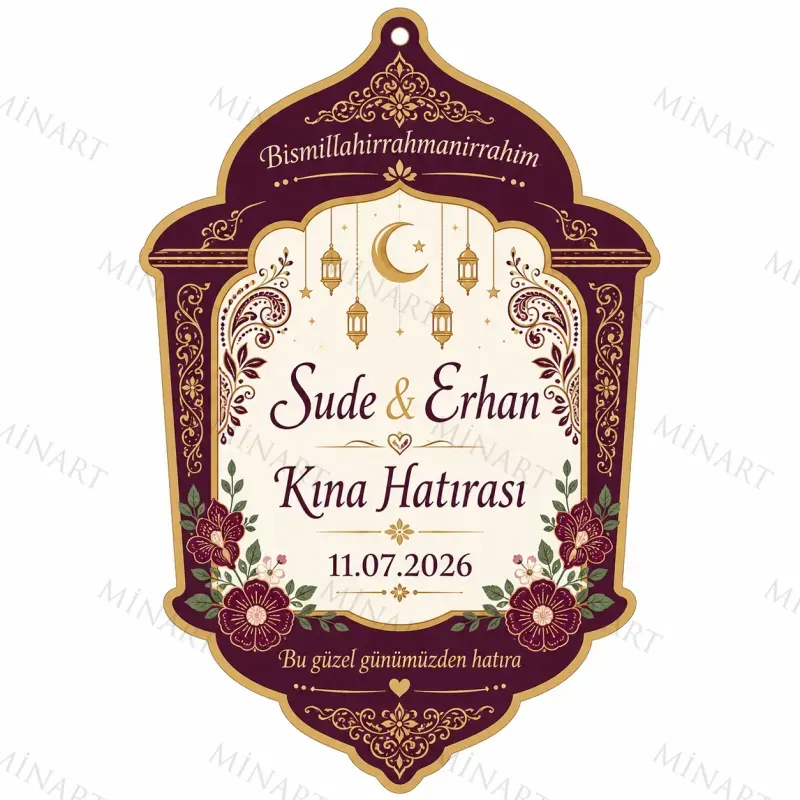 Kişiye Özel İslami Motifli Magnet, Dini Nikah Kına Söz Nişan Düğün Hatırası, Özel Tasarım Magnet