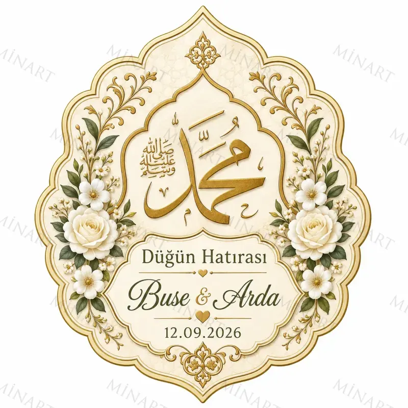 Kişiye Özel İslami Motifli Magnet, Dini Nikah Kına Söz Nişan Düğün Hatırası, Özel Tasarım Magnet