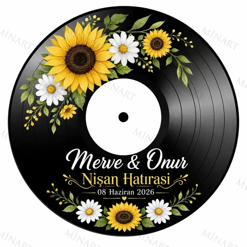 Kişiye Özel Plak Magneti, Vintage Vinyl Tasarımlı Söz Nişan Düğün Kına Hatırası, Yuvarlak Magnet