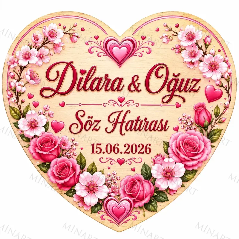 Kişiye Özel Söz Nişan Nikah Düğün Kına Magneti, Kırmızı Detaylı Hatıra Magneti, Kalp Magnet