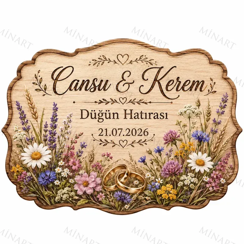 Kişiye Özel Ahşap Söz Nişan Nikah Düğün Kına Magneti, Kırmızı Detaylı Hatıra Magneti, Dikdörtgen Ahşap Magnet