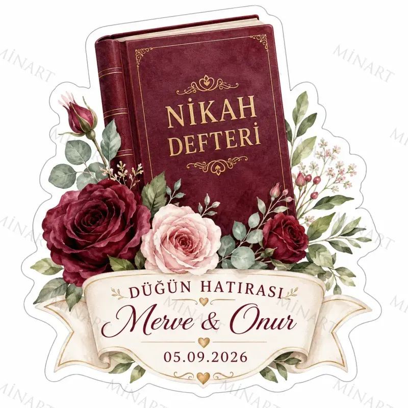Kişiye Özel Nikah Defteri Magneti, Çiçekli Söz Nişan Düğün Hatırası, Özel Kesim Magnet